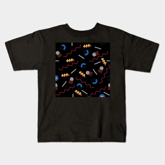 Black 80s Memphis Geometric Abstract Shapes Postmodern Pattern Kids T-Shirt by BillingtonPix